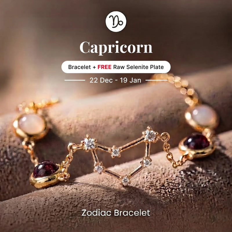 Capricorn Zodiac Constellation Bracelet with Free Raw Selenite Plate