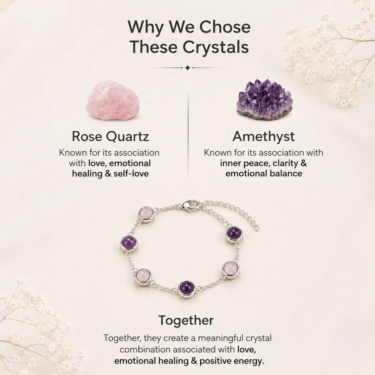 Rose Quartz & Amethyst Metal Bracelet