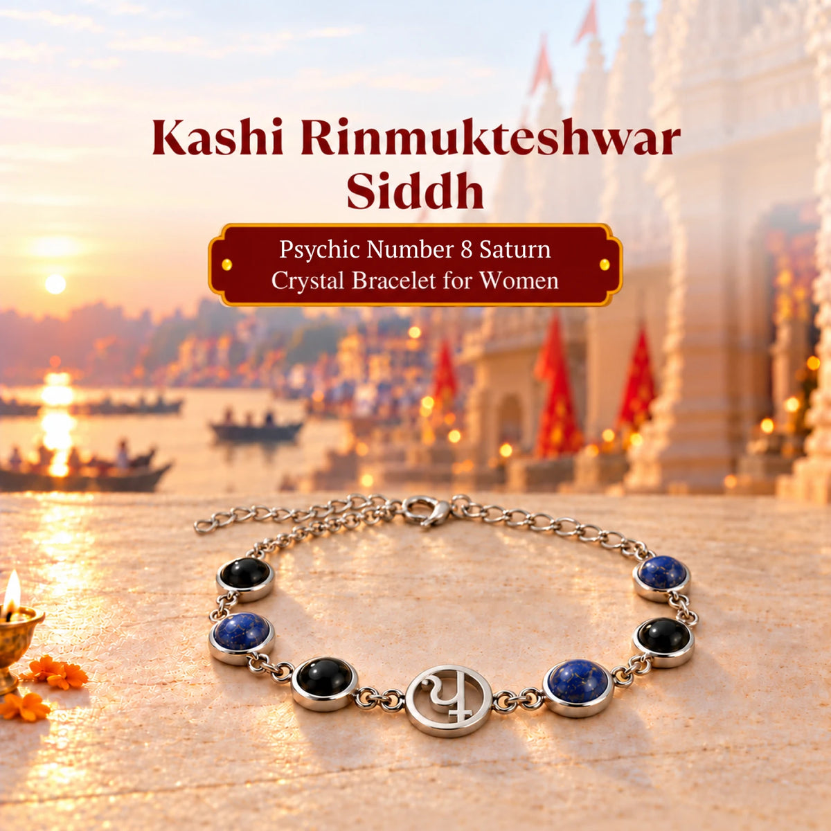Kashi Rinmukteshwar Siddh Psychic Number 8 Saturn Crystal Bracelet with FREE Raw Selenite Plate