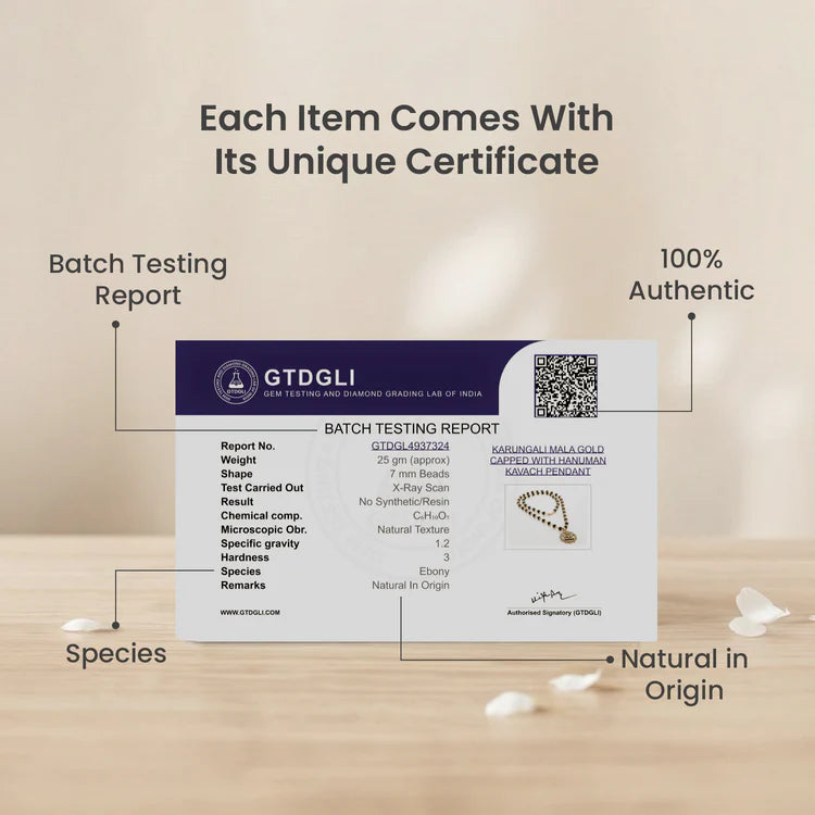 Gold-Plated Karungali Mala with Hanuman Kavach Pendant