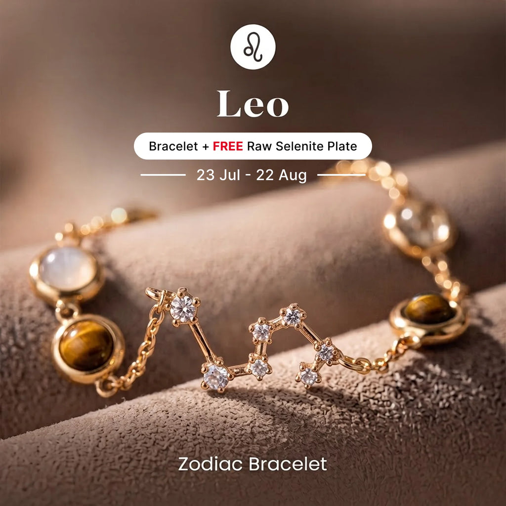 Kashi Rinmukteshwar Siddh Leo Zodiac Constellation Bracelet with Free Raw Selenite Plate