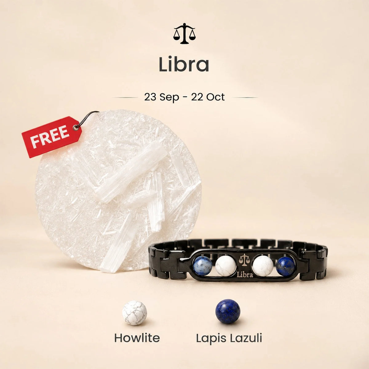 Kashi Rinmukteshwar Siddh Libra Zodiac Metal Bracelet with Free Raw Selenite Plate