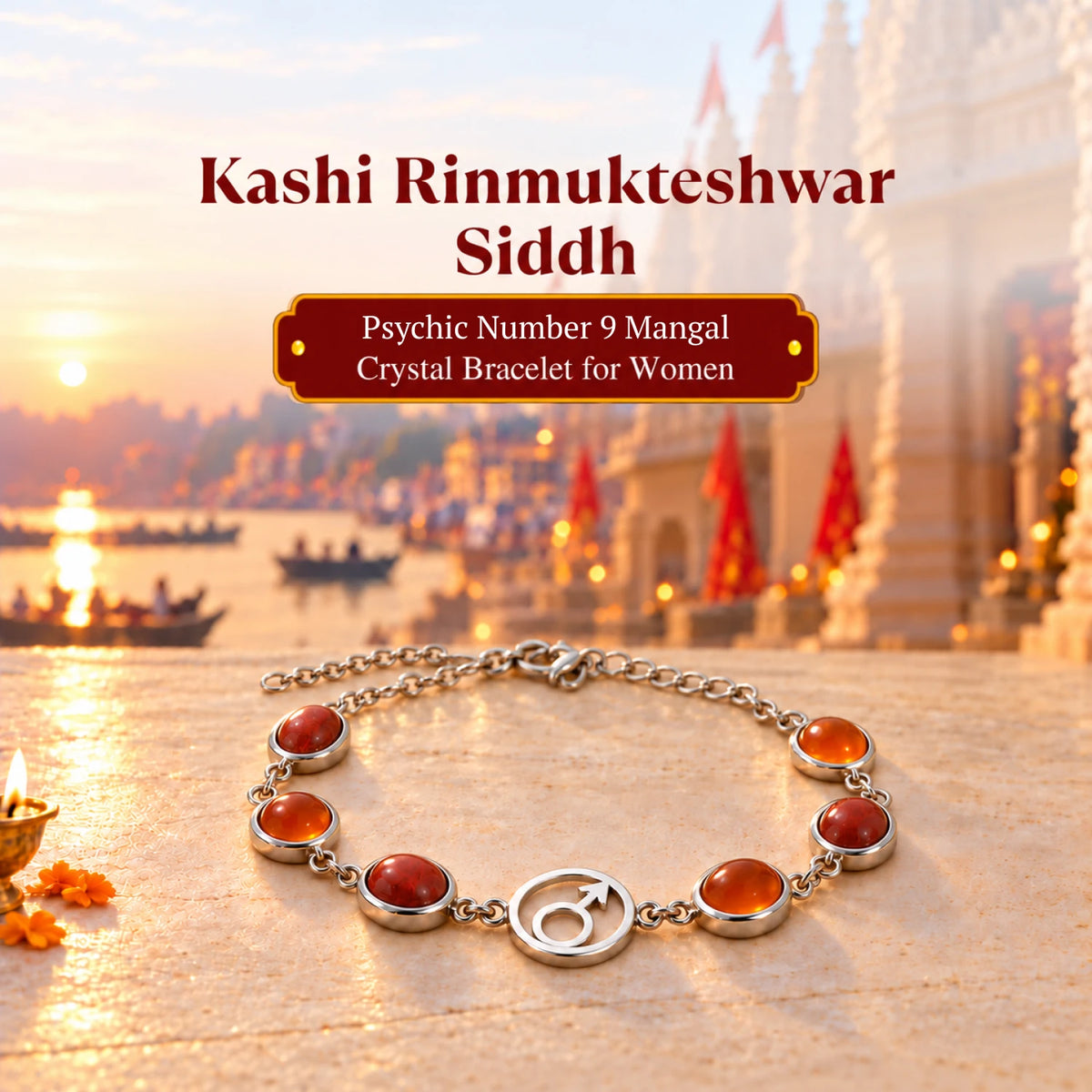 Kashi Rinmukteshwar Siddh Psychic Number 9 Mars Crystal Bracelet with FREE Raw Selenite Plate