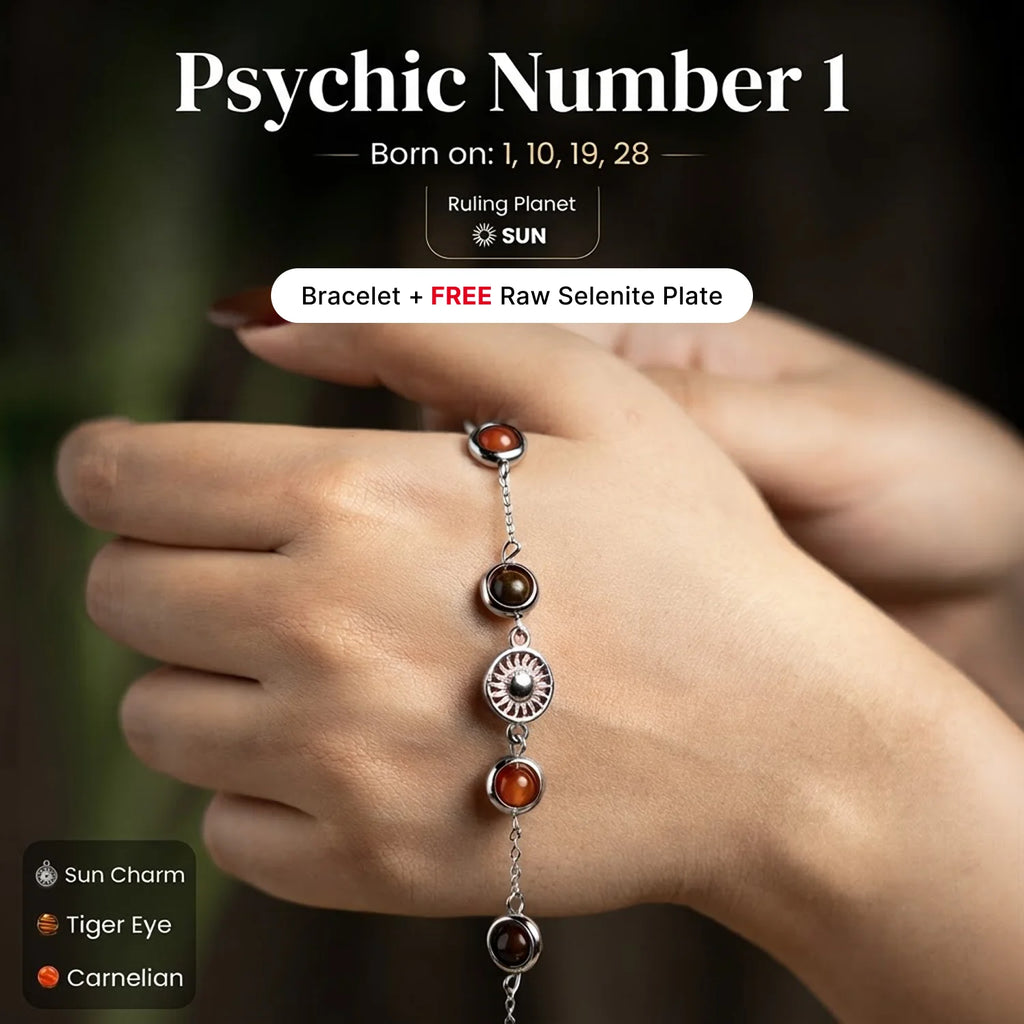Kashi Rinmukteshwar Siddh Psychic Number 1 Sun Crystal Bracelet with FREE Raw Selenite Plate