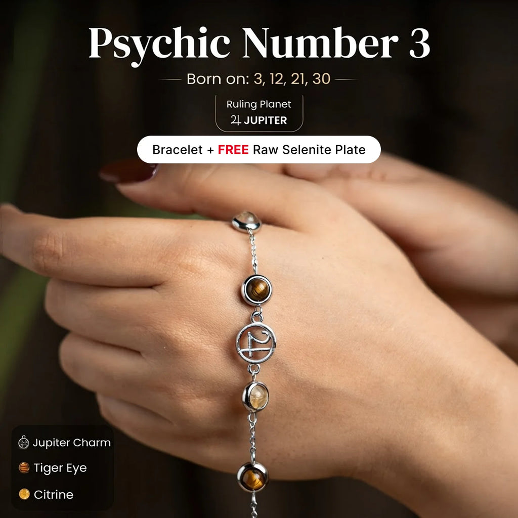 Psychic Number 3 Jupiter Crystal Bracelet with FREE Raw Selenite Plate