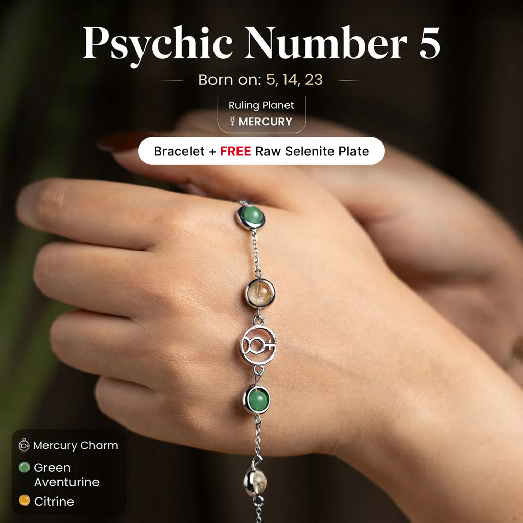 Psychic Number 5 Mercury Crystal Bracelet with FREE Raw Selenite Plate