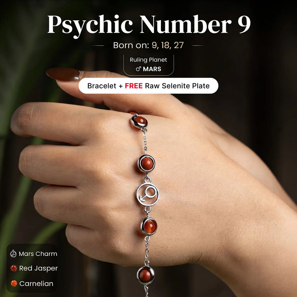 Psychic Number 9 Mars Crystal Bracelet with FREE Raw Selenite Plate