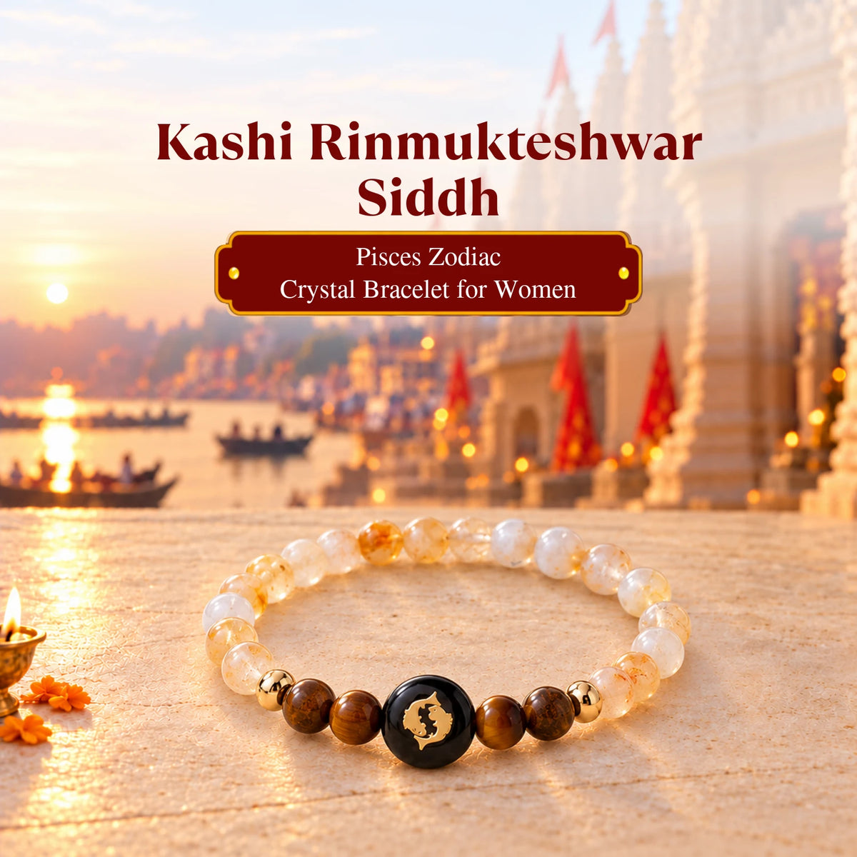 Kashi Rinmukteshwar Siddh Pisces Zodiac Bracelet for Women with Free Raw Selenite Plate