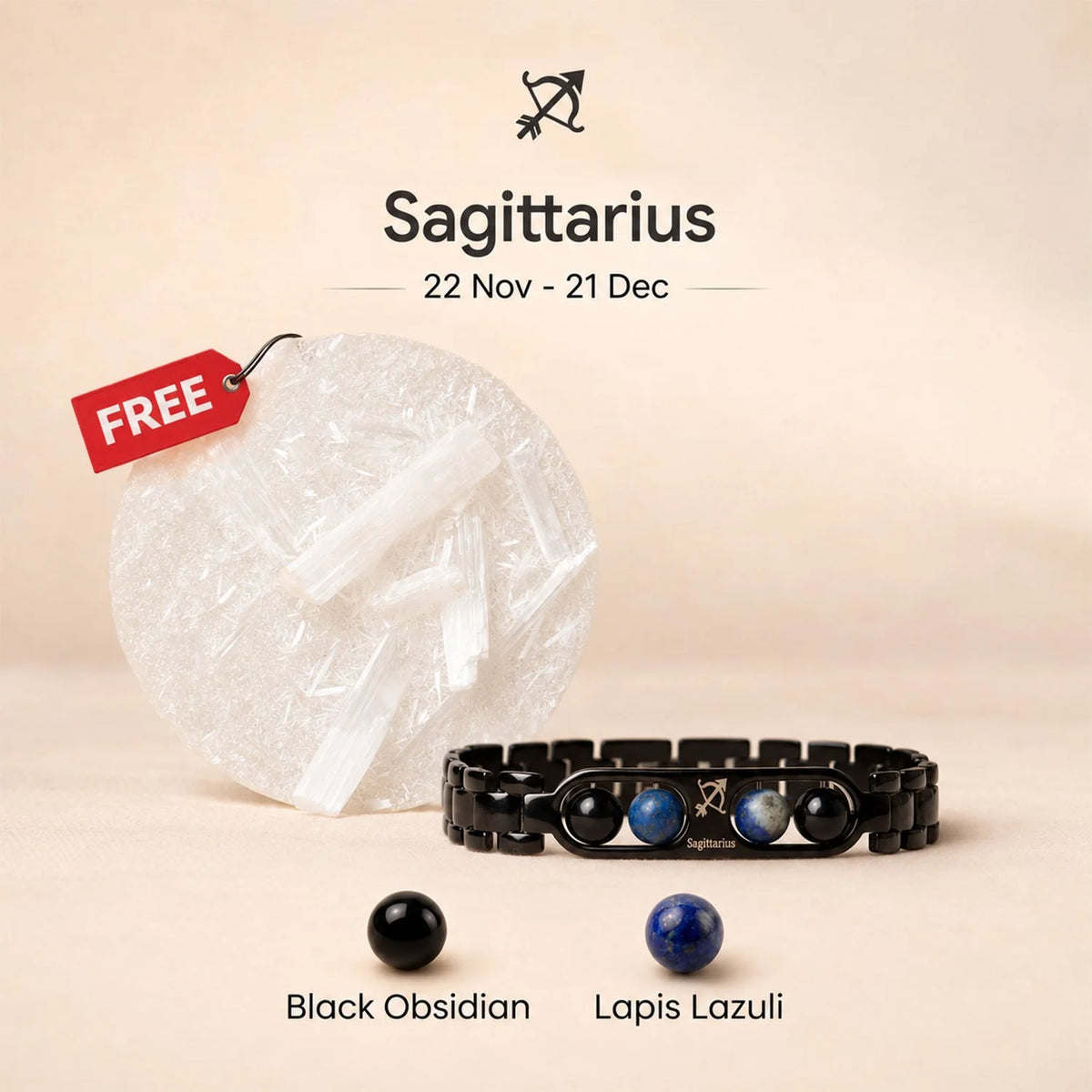 Sagittarius Zodiac Metal Bracelet with Free Raw Selenite Plate