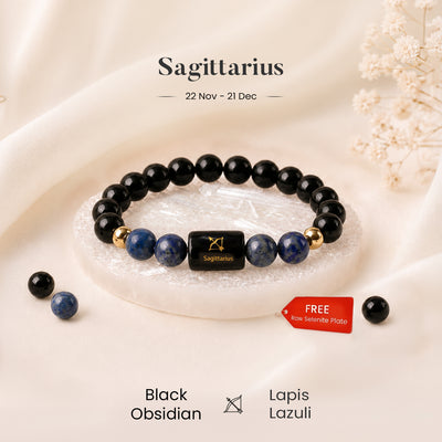 Sagittarius Zodiac Black Obsidian & Lapis Lazuli Bracelet