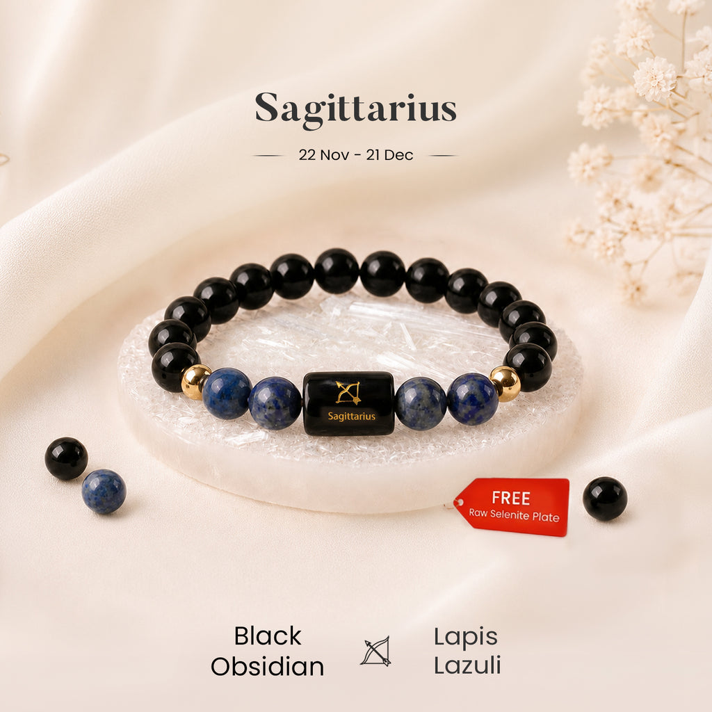 Sagittarius Zodiac Black Obsidian & Lapis Lazuli Bracelet