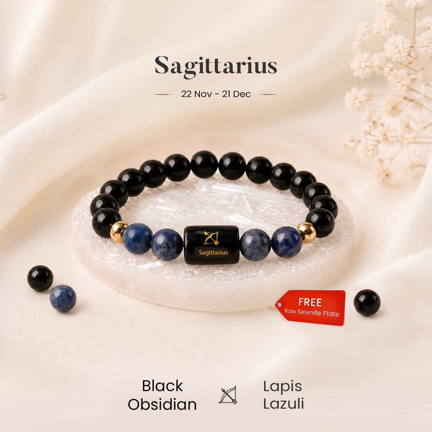 Sagittarius Zodiac Black Obsidian & Lapis Lazuli Bracelet