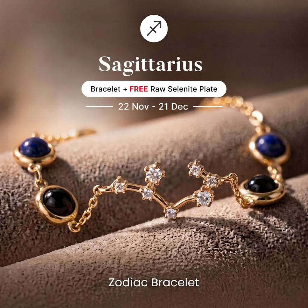 Kashi Rinmukteshwar Siddh Sagittarius Zodiac Constellation Bracelet with Free Raw Selenite Plate
