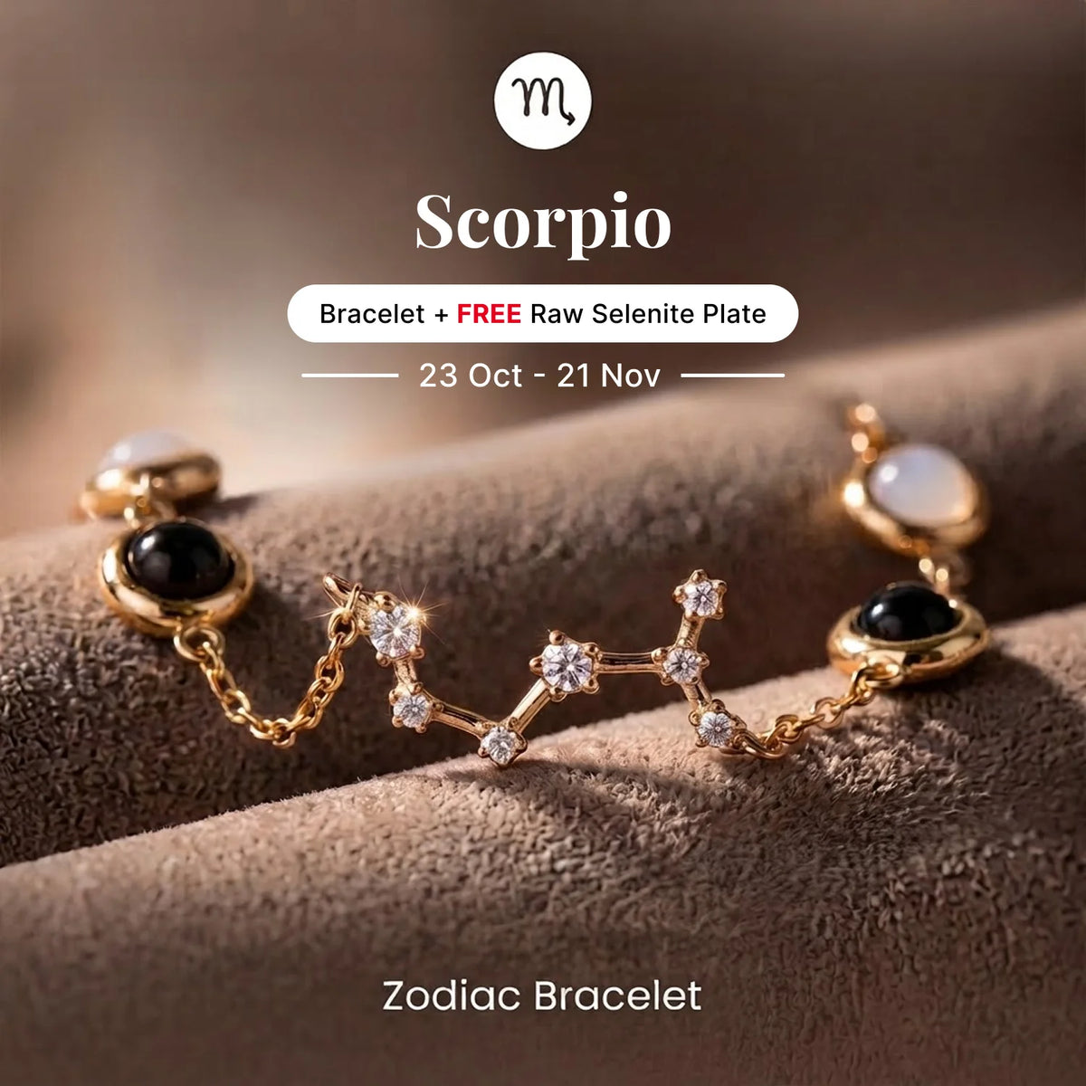 Kashi Rinmukteshwar Siddh Scorpio Zodiac Constellation Bracelet with Free Raw Selenite Plate