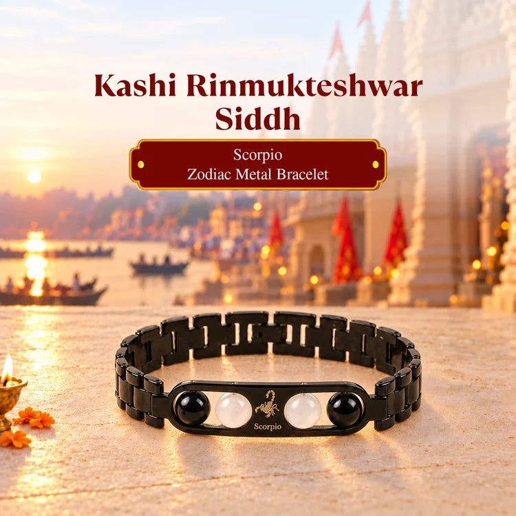 Kashi Rinmukteshwar Siddh Scorpio Zodiac Metal Bracelet with Free Raw Selenite Plate