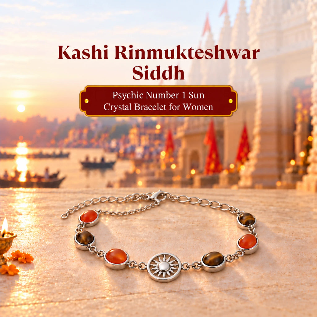 Kashi Rinmukteshwar Siddh Psychic Number 1 Sun Crystal Bracelet with FREE Raw Selenite Plate