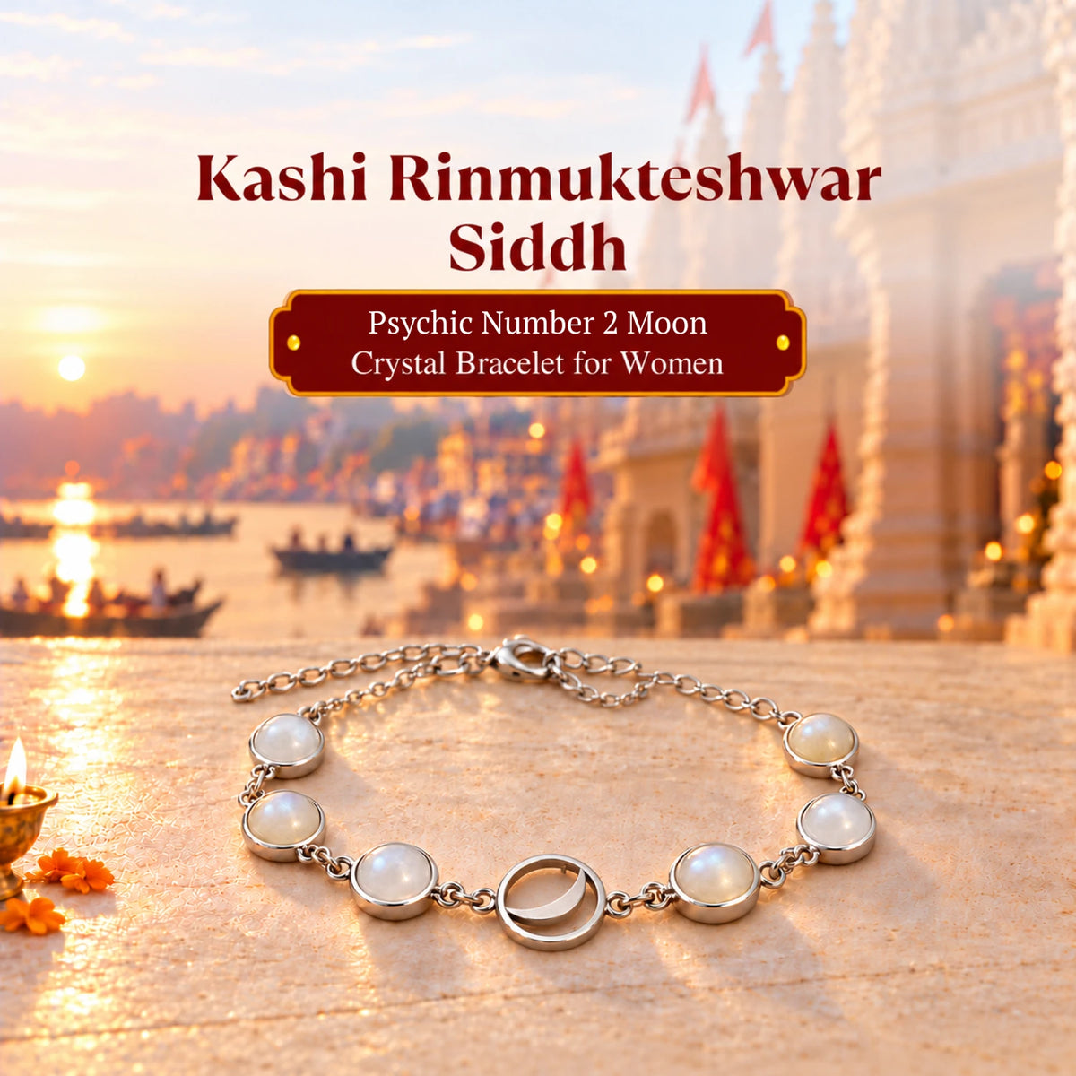 Kashi Rinmukteshwar Siddh Psychic Number 2 Moon Crystal Bracelet with FREE Raw Selenite Plate