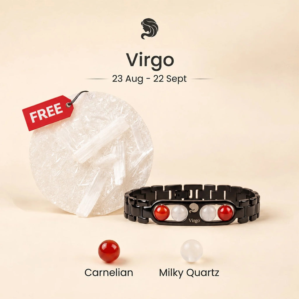 Virgo Zodiac Metal Bracelet with Free Raw Selenite Plate