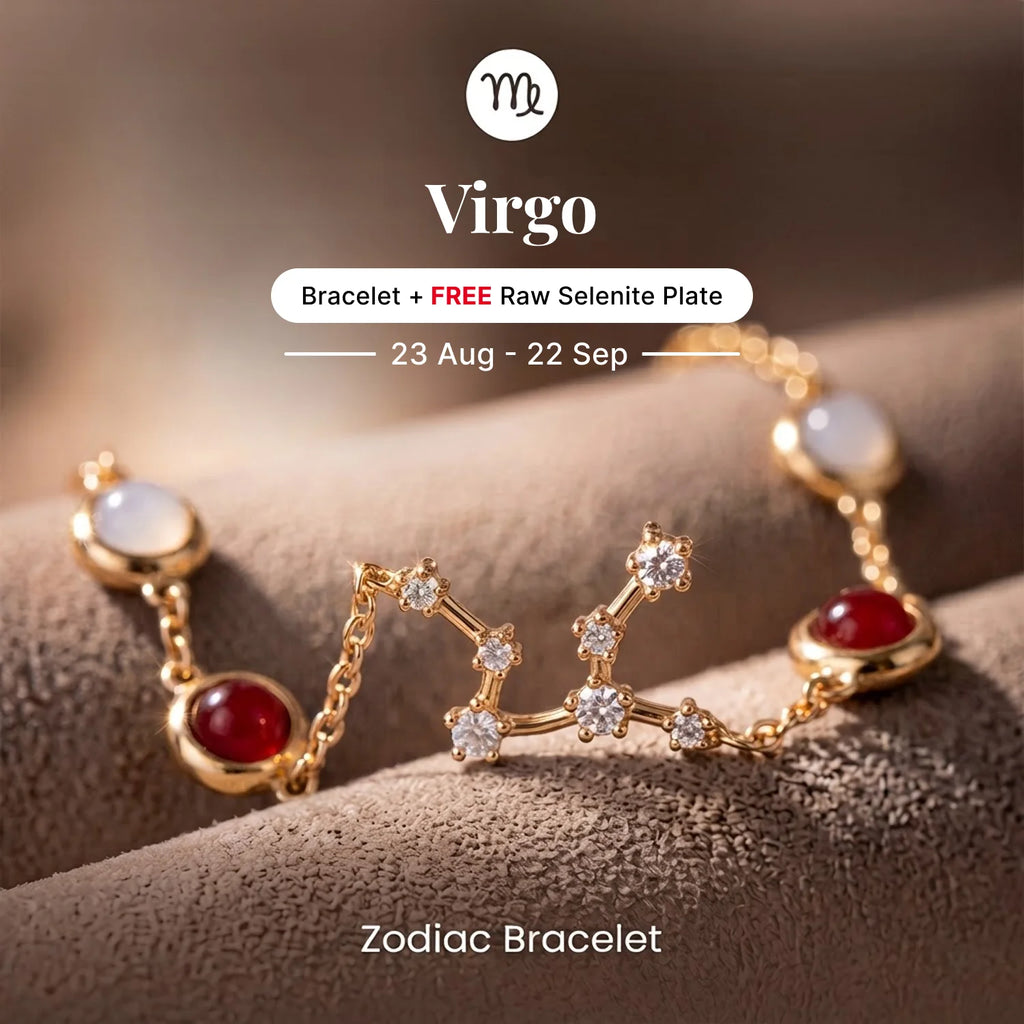 Kashi Rinmukteshwar Siddh Virgo Zodiac Constellation Bracelet with Free Raw Selenite Plate