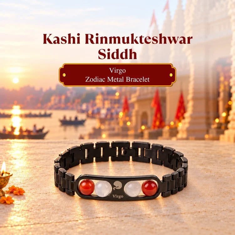 Kashi Rinmukteshwar Siddh Virgo Zodiac Metal Bracelet with Free Raw Selenite Plate