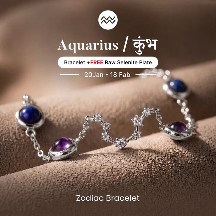Kashi Rinmukteshwar Siddh Aquarius Zodiac Constellation Bracelet with Free Raw Selenite Plate