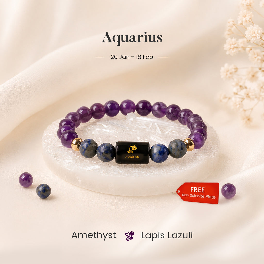 Aquarius Zodiac Amethyst & Lapis Lazuli Bracelet