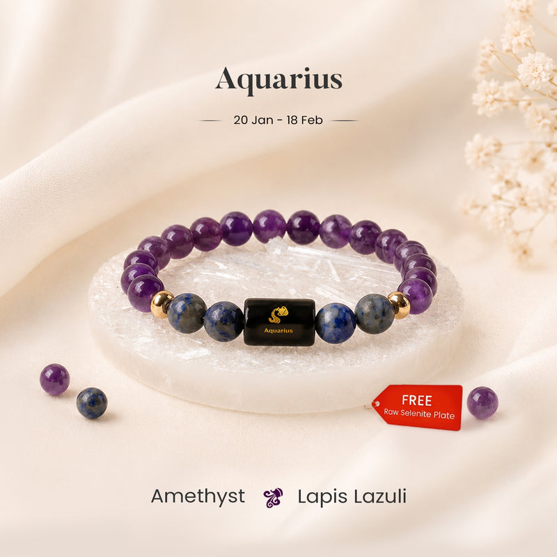 Aquarius Zodiac Amethyst & Lapis Lazuli Bracelet