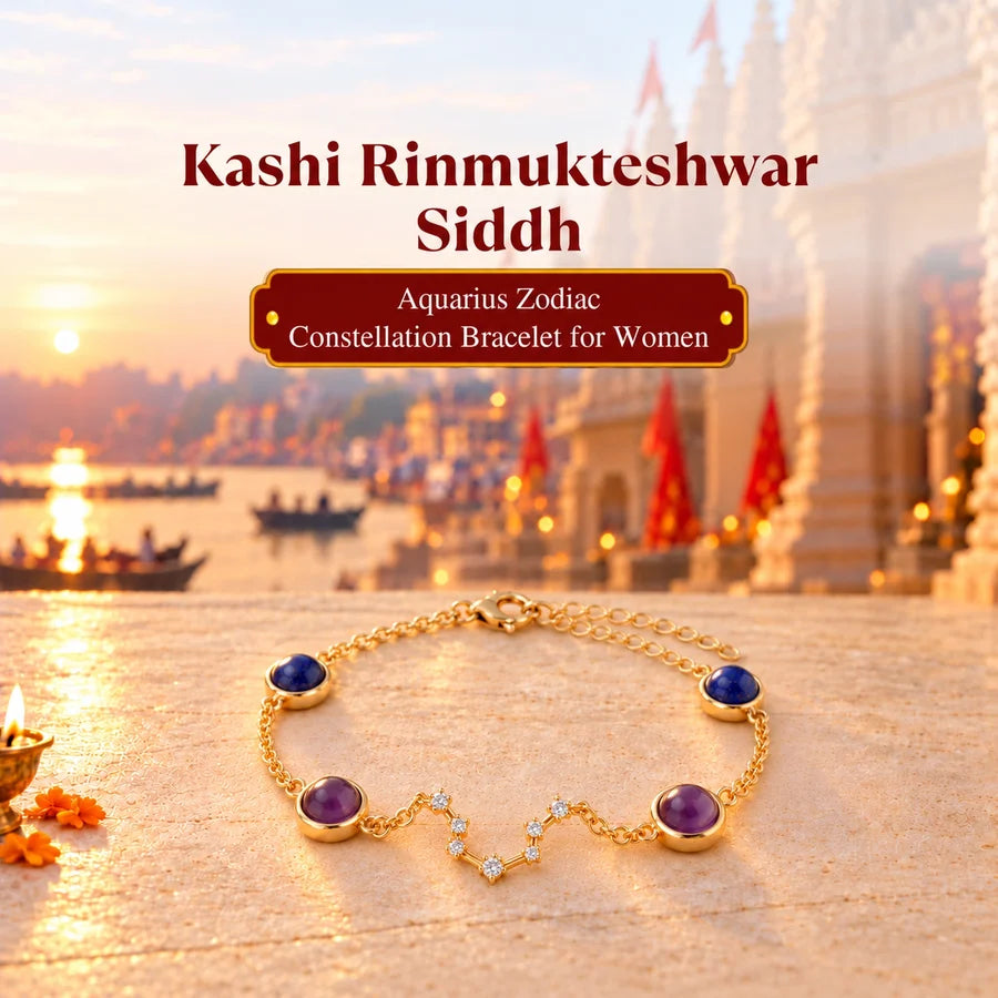 Kashi Rinmukteshwar Siddh Aquarius Zodiac Constellation Bracelet with Free Raw Selenite Plate