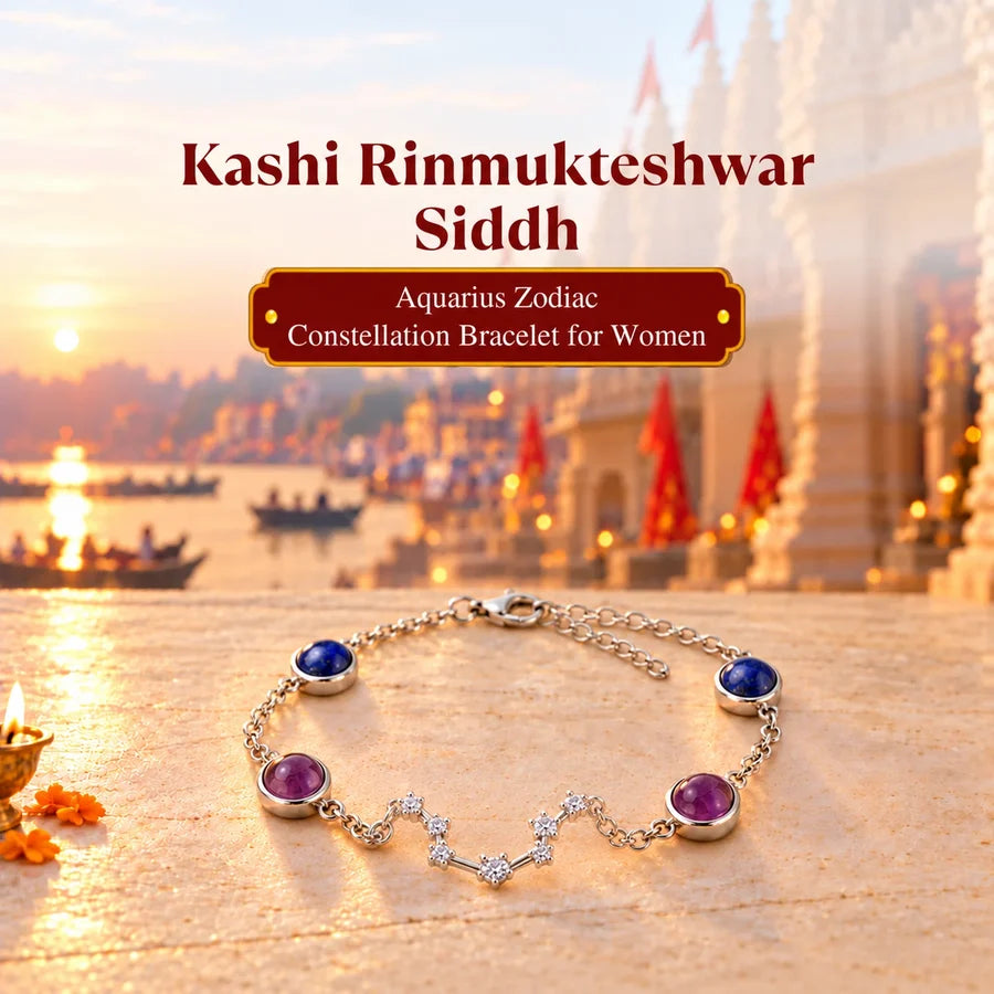 Kashi Rinmukteshwar Siddh Aquarius Zodiac Constellation Bracelet with Free Raw Selenite Plate