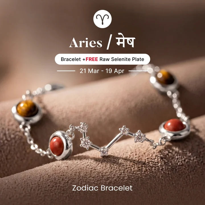 Kashi Rinmukteshwar Siddh Aries Zodiac Constellation Bracelet with Free Raw Selenite Plate