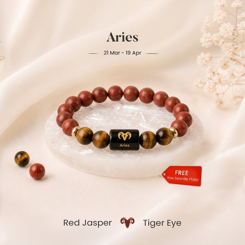 Aries Zodiac Red Jasper & Tiger Eye Bracelet
