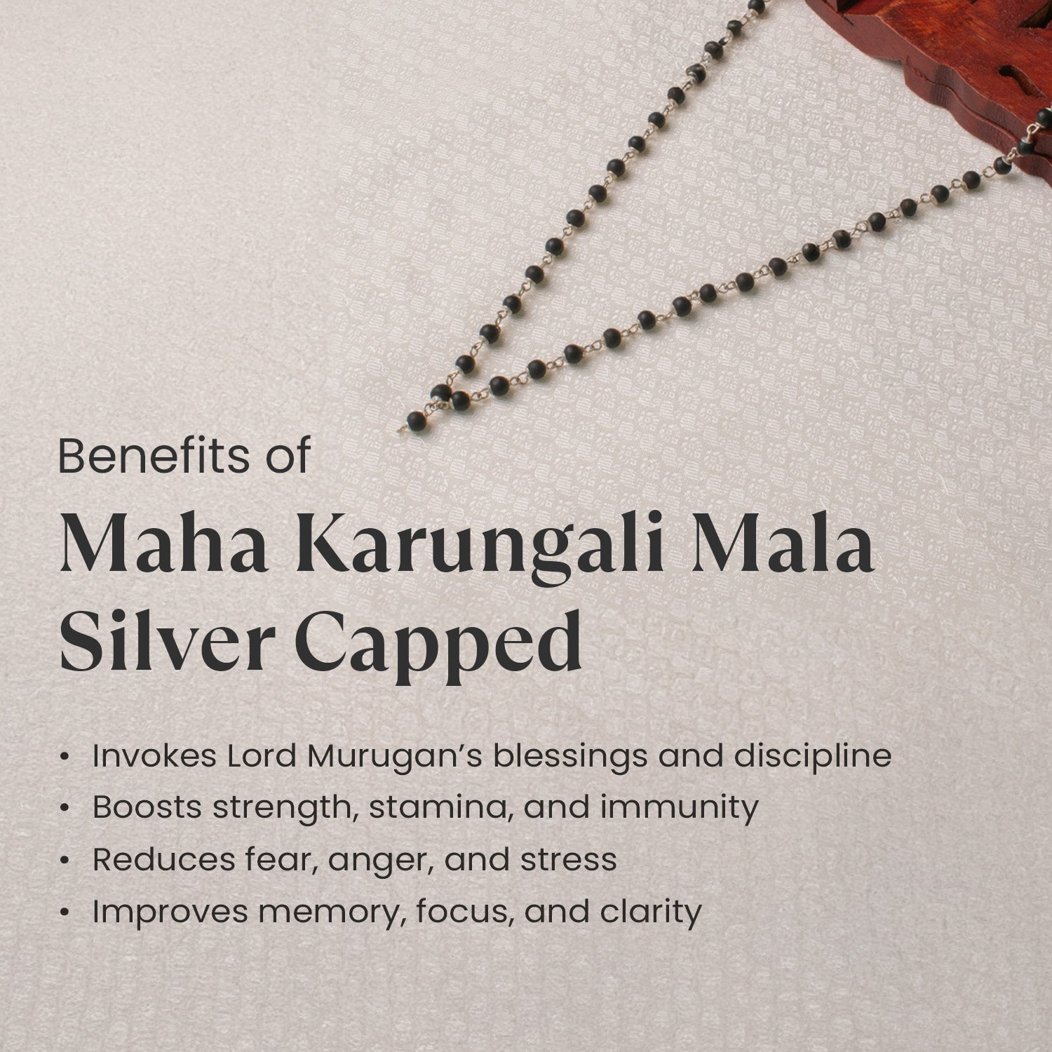 Karungali Malai Silver Capped || 6mm – 54+1 Beads (Original Ebony Wood) with Govt. Certification