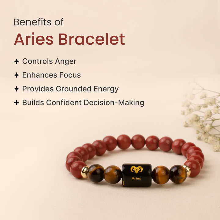 Aries Zodiac Red Jasper & Tiger Eye Bracelet