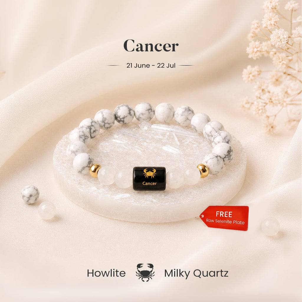 Cancer Zodiac Howlite & Milky Quartz Bracelet