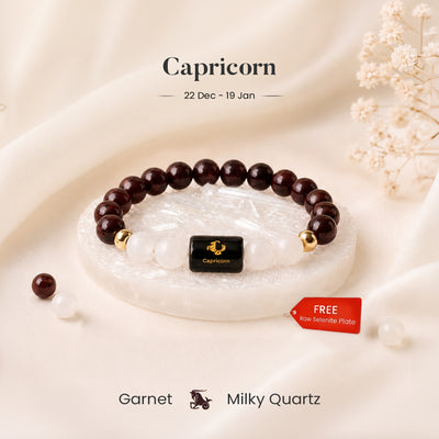 Capricorn Zodiac Garnet & Milky Quartz Bracelet