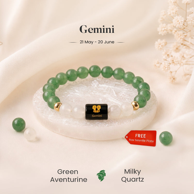 Gemini Zodiac Green Aventurine & Milky Quartz Bracelet
