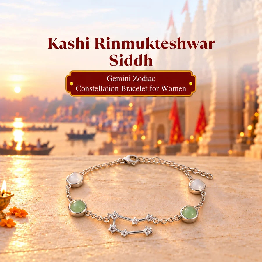 Kashi Rinmukteshwar Siddh Gemini Zodiac Constellation Bracelet with Free Raw Selenite Plate
