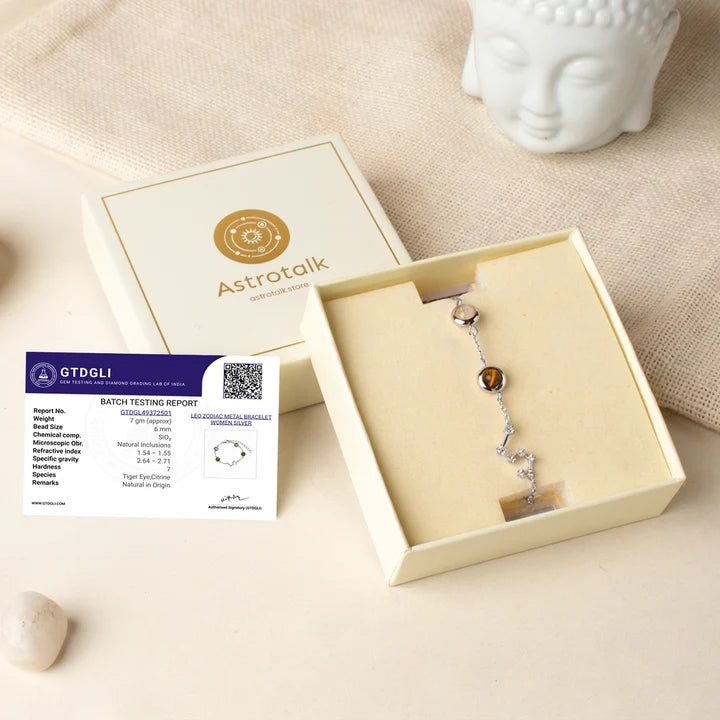 Kashi Rinmukteshwar Siddh Leo Zodiac Constellation Bracelet with Free Raw Selenite Plate