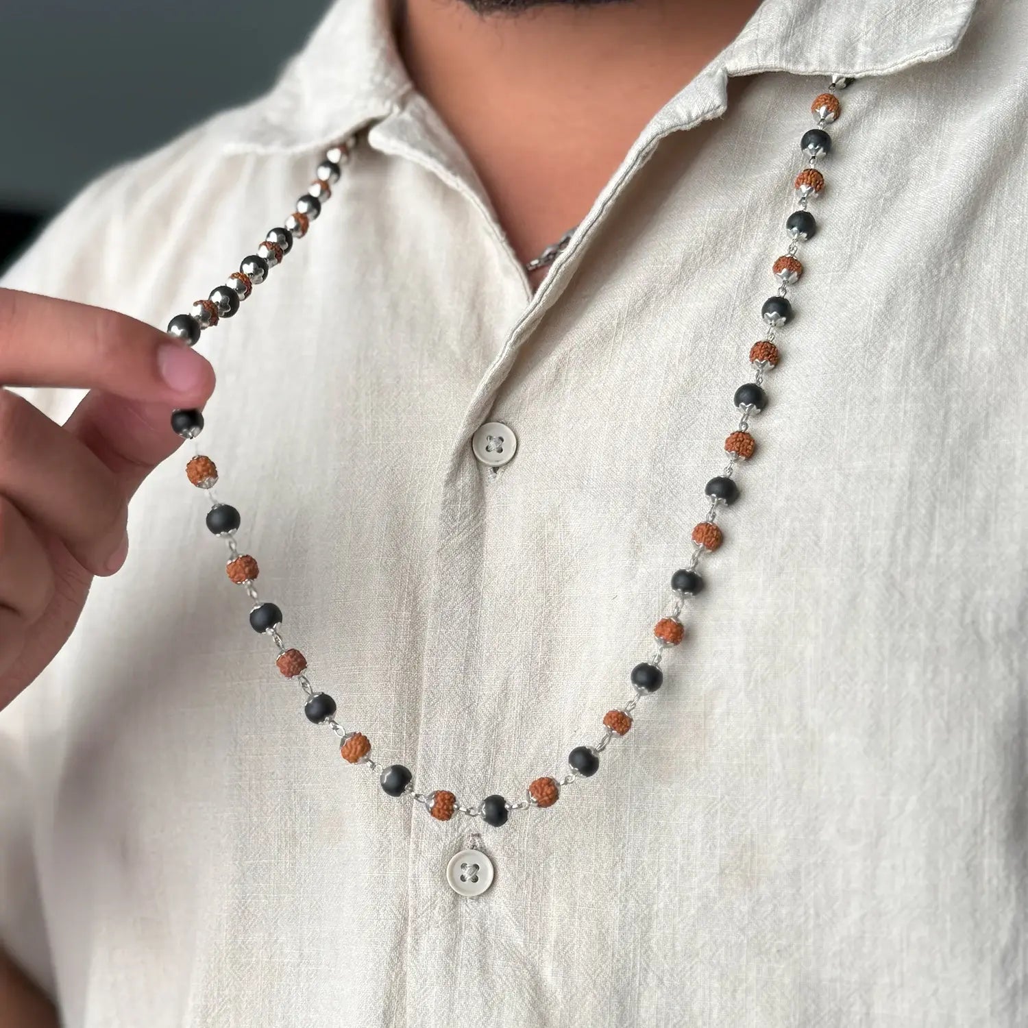 Divya Raksha Rudraksha & Karungali Mala with Silver Capping