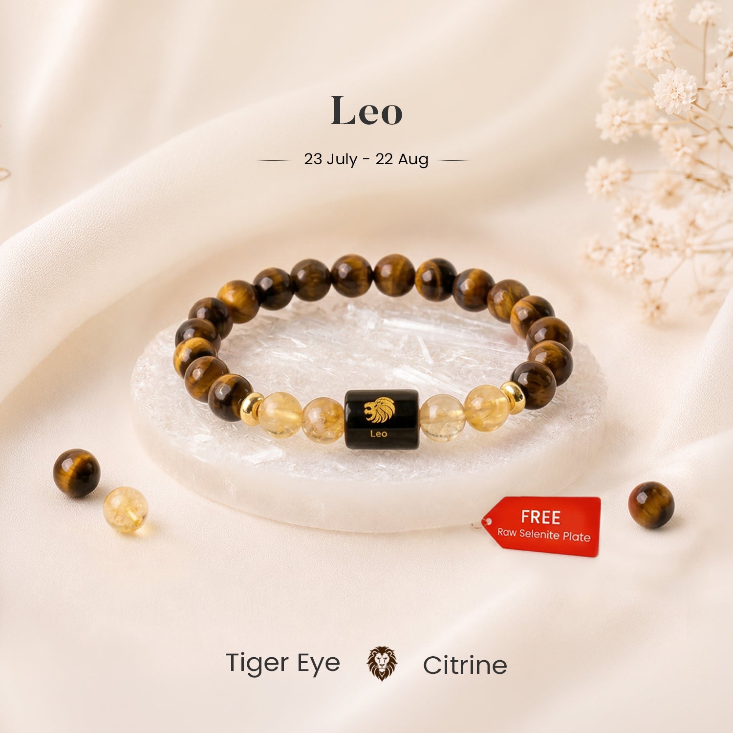 Leo Zodiac Tiger Eye & Citrine Bracelet