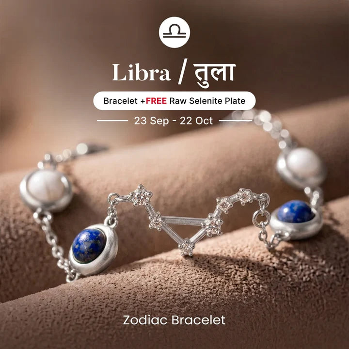 Kashi Rinmukteshwar Siddh Libra Zodiac Constellation Bracelet with Free Raw Selenite Plate