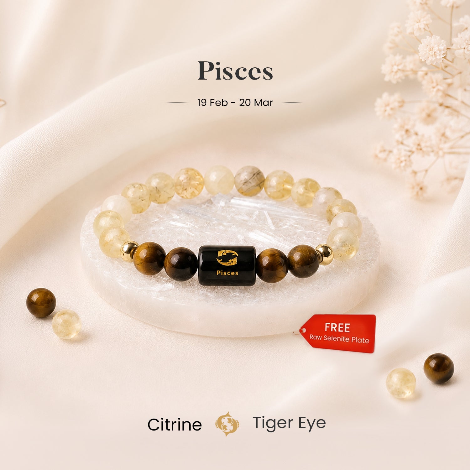 Pisces Zodiac Citrine & Tiger Eye Bracelet