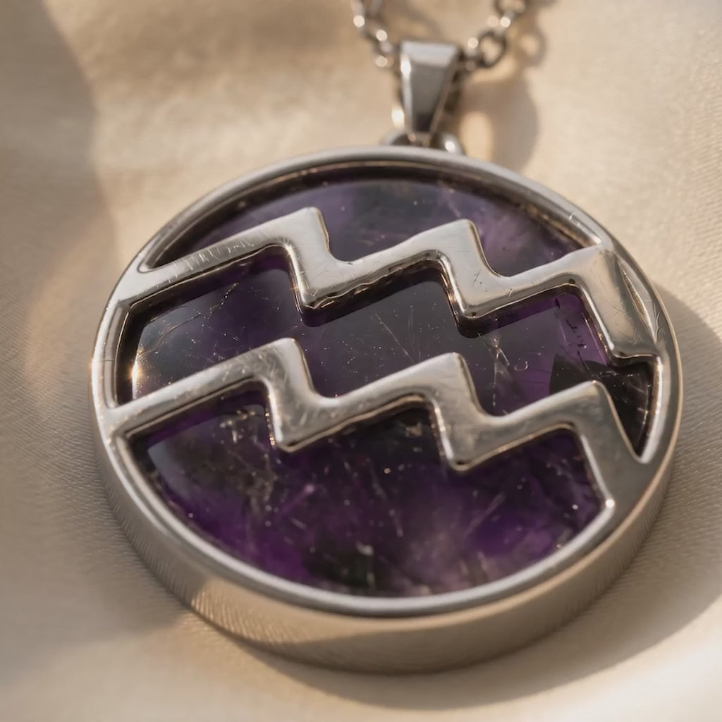 Aquarius Pendant (कुंभ राशि) with Amethyst