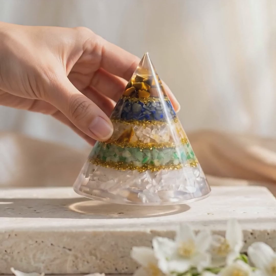Conical Dhan Yog Pyramid With Selenite Base