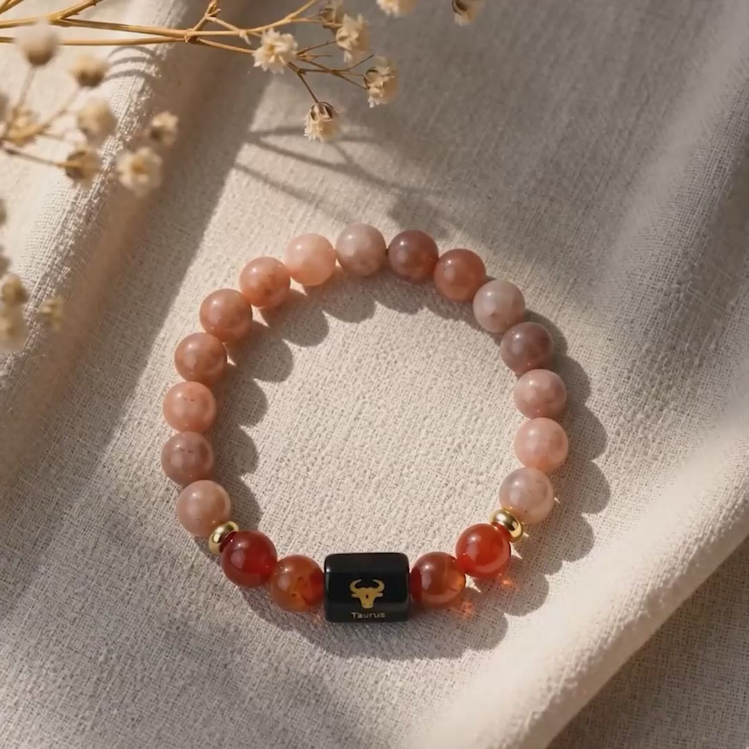 Taurus Zodiac Sunstone & Carnelian Bracelet
