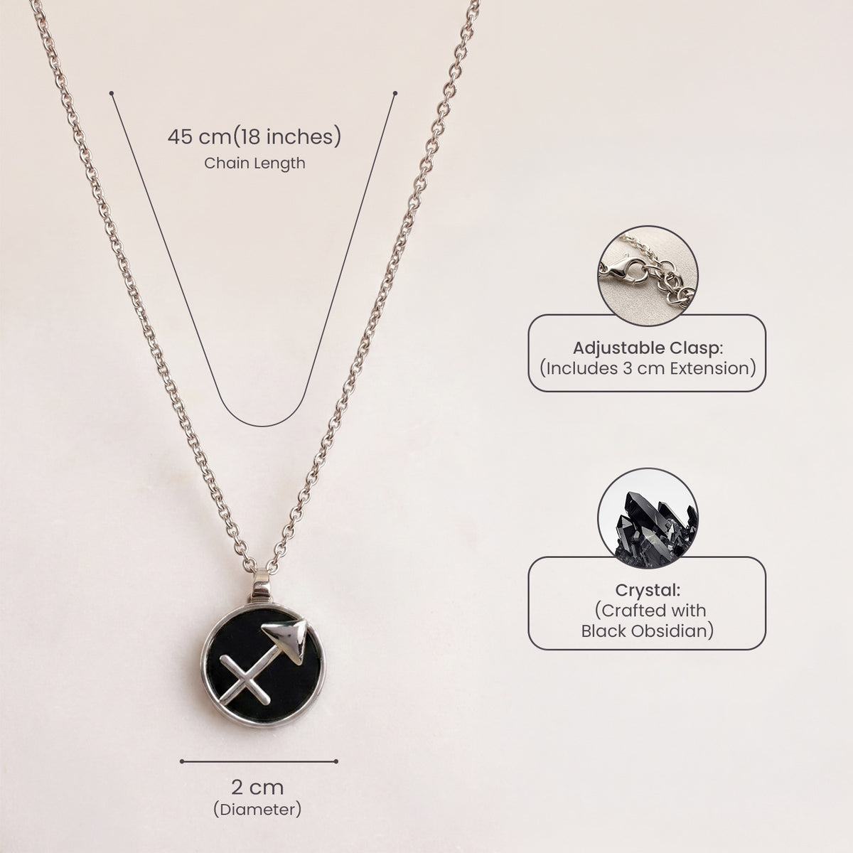 Sagittarius Pendant with Black Obsidian