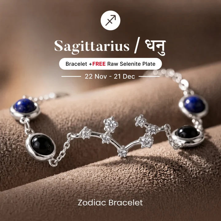 Kashi Rinmukteshwar Siddh Sagittarius Zodiac Constellation Bracelet with Free Raw Selenite Plate