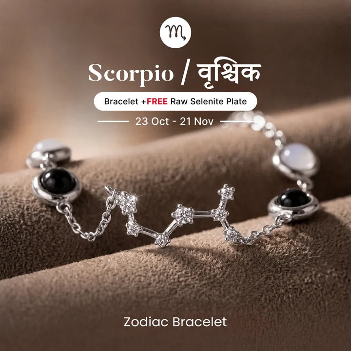 Kashi Rinmukteshwar Siddh Scorpio Zodiac Constellation Bracelet with Free Raw Selenite Plate