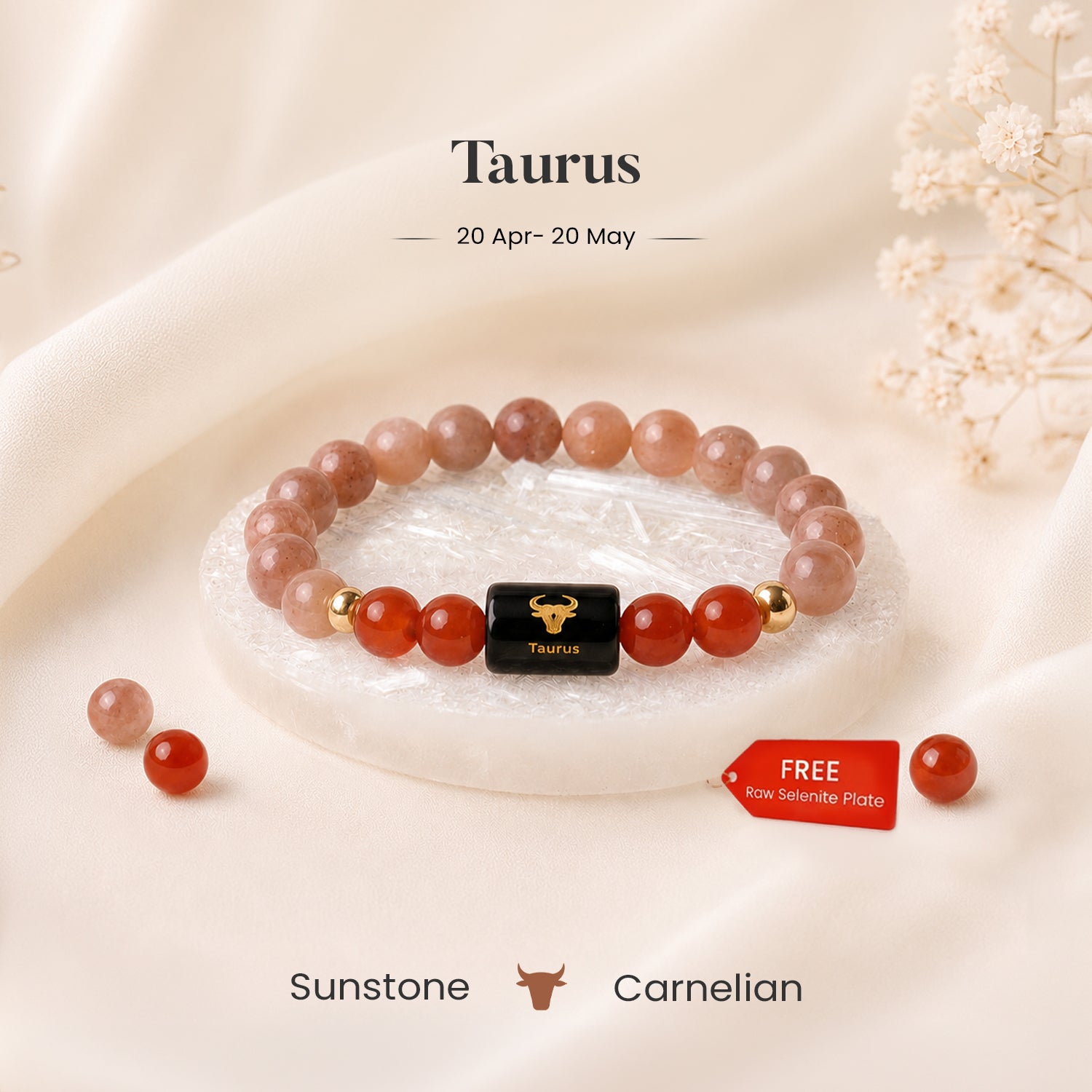 Taurus Zodiac Sunstone & Carnelian Bracelet