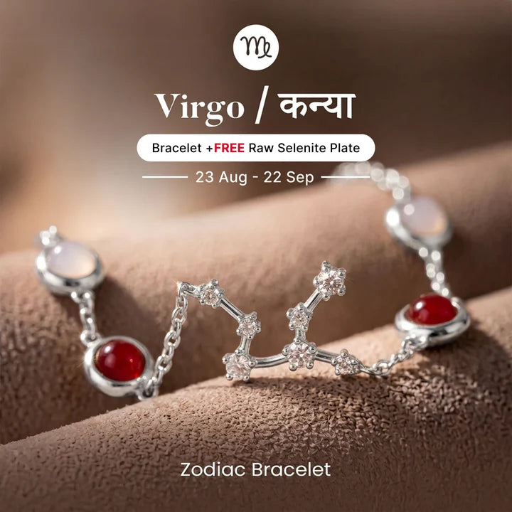 Kashi Rinmukteshwar Siddh Virgo Zodiac Constellation Bracelet with Free Raw Selenite Plate